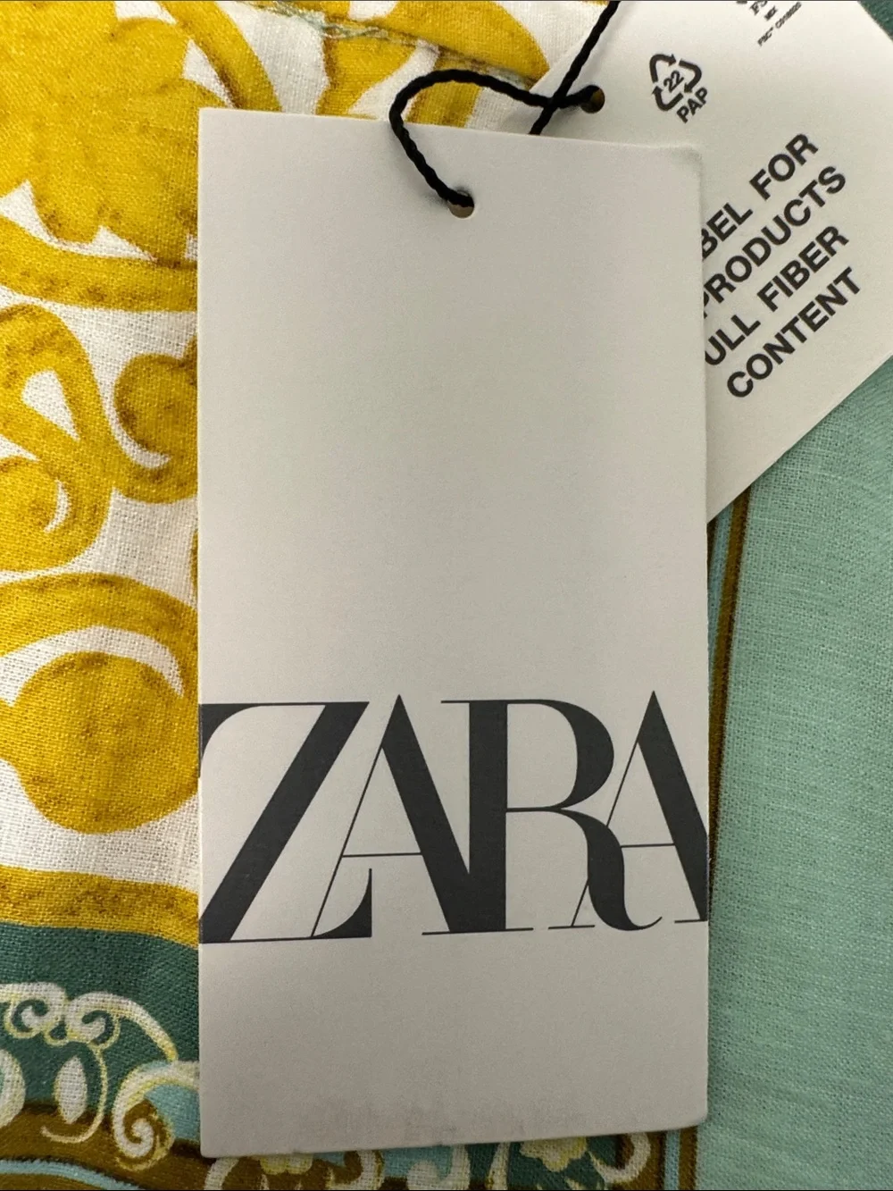 Zara Yellow & Mint Baroque Print Linen Blend Wide Leg Trousers Size Small